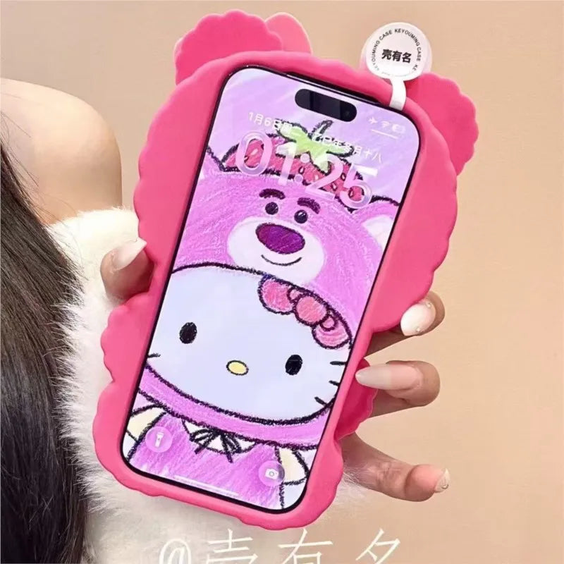 Lovely Strawberry Sanrio 3D Cartoon Hello Kitty Phone Case For iPhone 17 16 15 14 13 12 Pro Max Plus 17 hockproof Silicone Cover