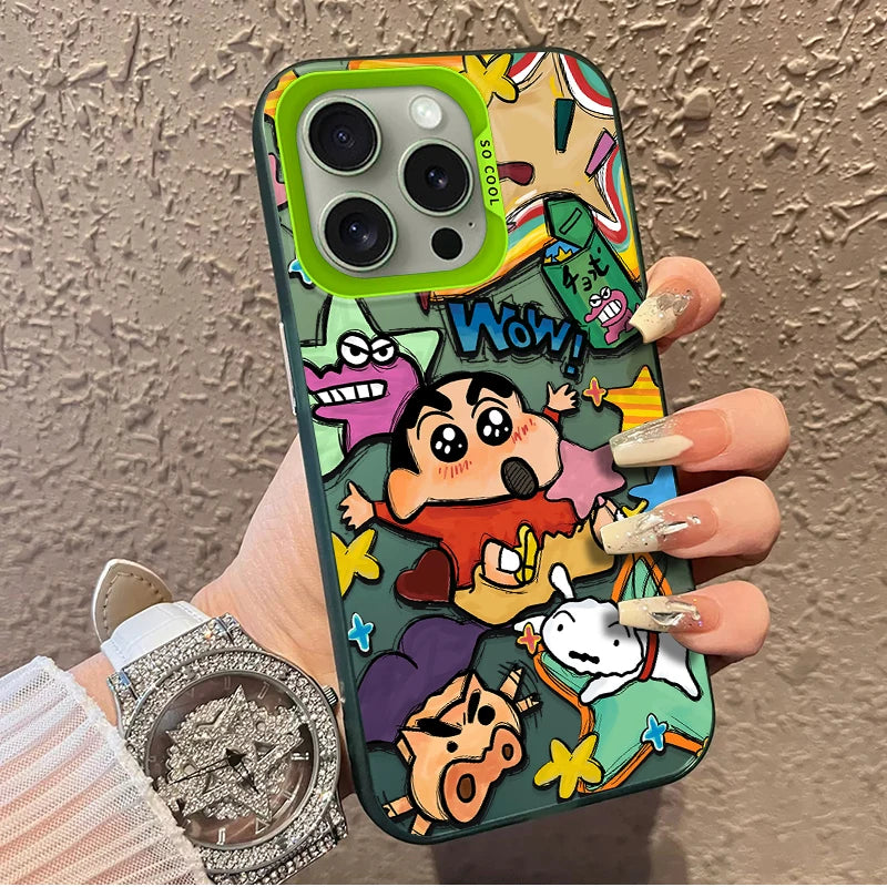 Hot Anime C-Crayon Shin-chans Frosted Case for iPhone 16 E 15 Pro Max 14 Plus 13 12 Mini 11 Pro Max XS X 8 7 SE Acrylic Cover