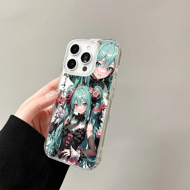 Cartoon Hatsune Miku Wireless Charging Case for iPhone 17 Air 16 E 15 14 Plus 13 12 Mini 11 Pro Max Transparent Silicone Cover