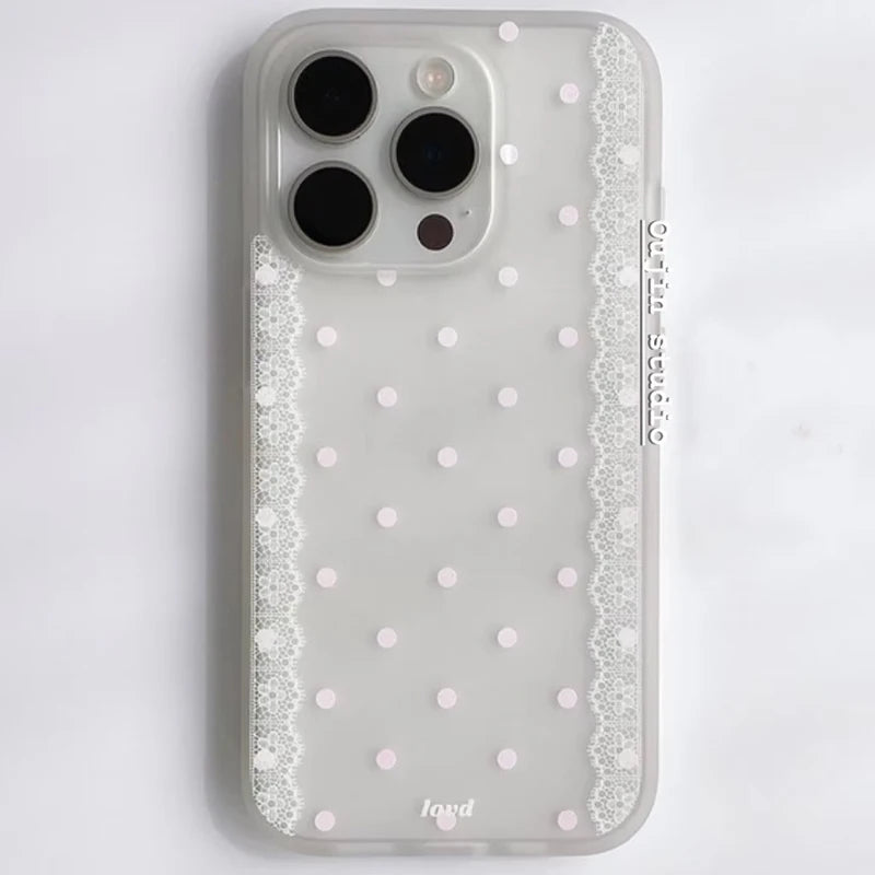 Ins Korean Polka Dots Lace Edge Phone Case For iPhone 17AIR 16 15 14 13 12 11 Pro MAX X XR XS 16e MINI 7 8 Plus Y2K Simple Cover
