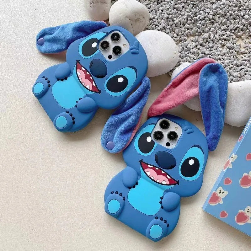 Disney Stitch Big Ear Silicone Phone Case for iPhone 17 17Pro 16 15 14 Plus 13 12 11 Pro Max Soft Shockproof Protective Cover