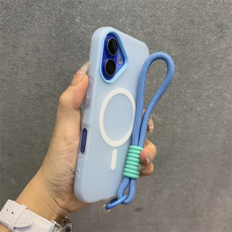 17 ProMax for Magsafe Jelly Candy Color Contrast Lanyard Case for iPhone 17 Air 16 15 14 13 Pro Max Plus 11 12 Wrist Strap Cover