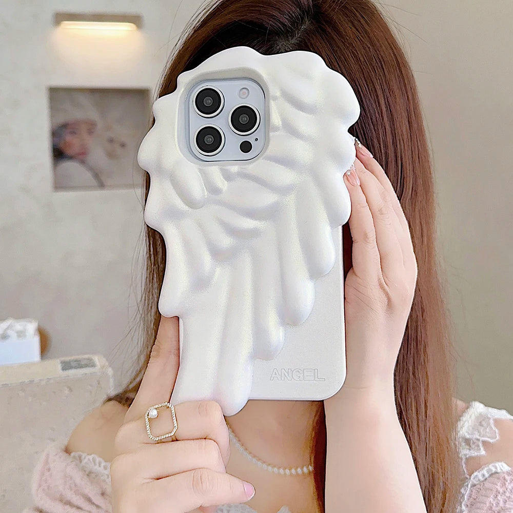 3D Angel Wings Shockproof Cover Cartoon Shatter Silicone Soft Case For iPhone 17 Air 16 15 14 13 12 Pro Max Phone Cases