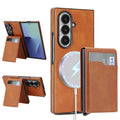 2 in 1 Wireless Charging Leather Case For Samsung Galaxy Z Fold 7 6 5 4 3 Fold7 Magnetic Card Slots Cards Holder Phone Cover