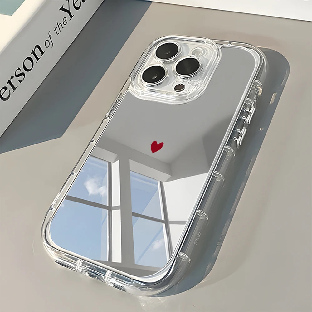 Minimalist Red Heart Pattern Phone Case For iPhone 17 16 15 14 13 12 11 Pro Max 17 Air X XR XS 7 8 Plus Back Mirror Soft Cover