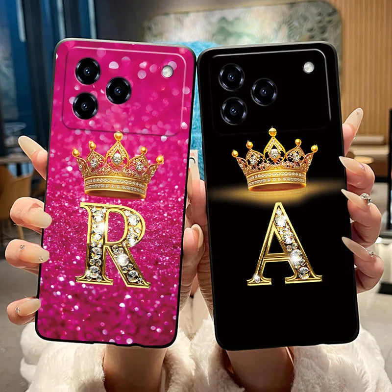 Phone Case For ZTE Blade A76 4G Soft Silicone Black Case Shockproof Shell ZTE Blade A76 4G Golden Crown Letter Casing