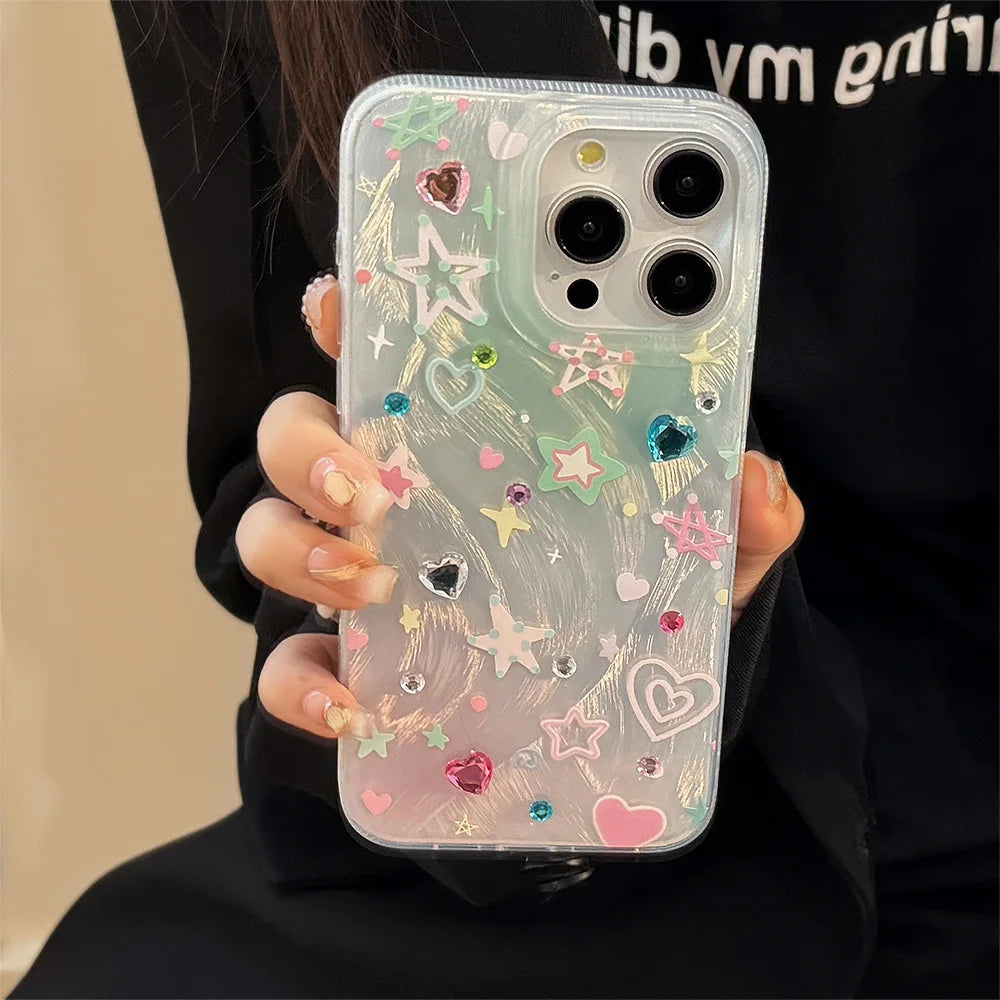 Colorful stars ins shiny Phone Case for Samsung Galaxy A37 A57 A17 A07 A56 A36 A26 A73 A55 A54 A53 A52 A34 A33 A23 A14 A13 4G 5G