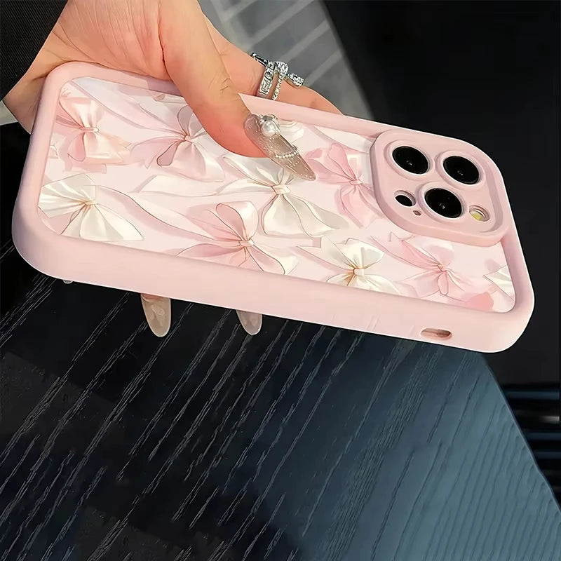 Bow-Knot Pink Bow Pattern Shockproof Soft TPU Phone Case For iPhone 11 12 13 14 15 16 Pro Max XS X XR 7 8 Plus 16E SE 2022 Cover