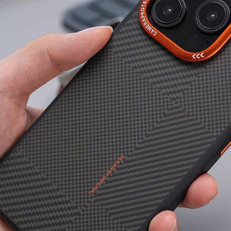 Matte Carbon Fiber Texture Magnetic Case For iPhone 17 16 15 Pro Max Wireless Charging Alloy Lens Shockproof for MagSafe Cover