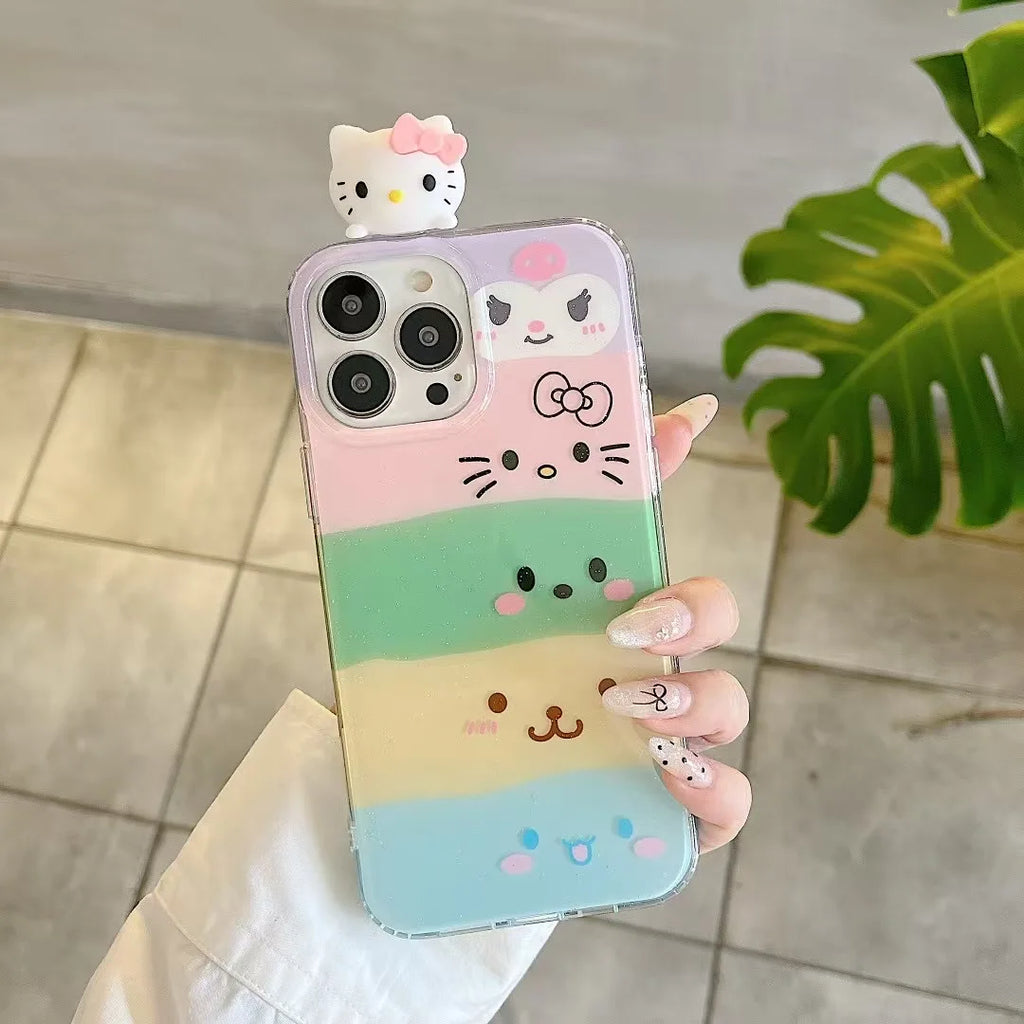 For iPhone 17 Air 14 Plus 15 16 Pro Max XS XR 11 12 13 Mini Cute Friend Kitty Head Toy Cartoon White Doucble Acrylic Phone Case