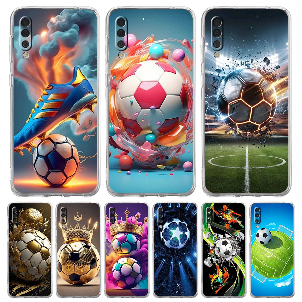 Transparent Phone Case for Samsung Galaxy A16 A14 A12 A22 A24 A42 A06 A20 A30 A40 Soft TPU Cover Football Footy Soccer Pattern