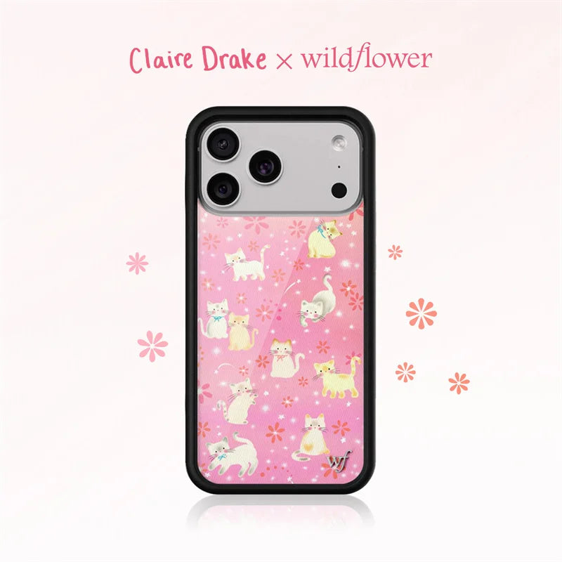 Wildflower INS personality Claire Drake Phone Case For iPhone 11 12 13 14 15 16 17Pro Max Plus cartoon Cute Pink kitten wf Cover