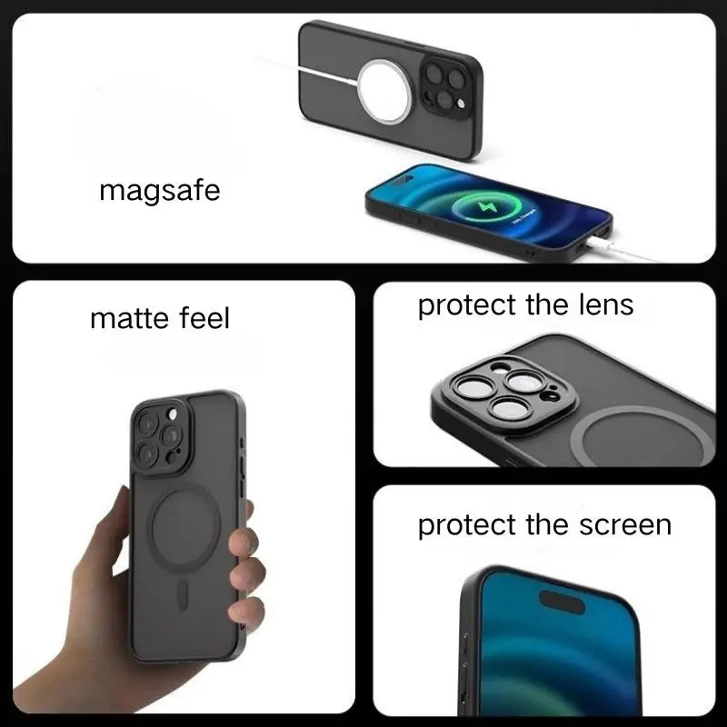 Luxury Matte Armor For Magsafe Magnetic Wireless Charging Case For iPhone 11 12 13 14 15 16 Pro Max Plus Shockproof Hard Cover