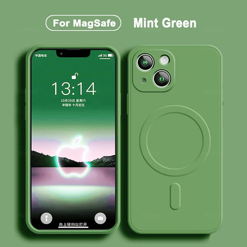 11Colors Magnetic Liquid Silicone Case For iPhone 16 Pro Max 7 8 Plus SE 2020 2022 Magsafe Wireless Charging Cover