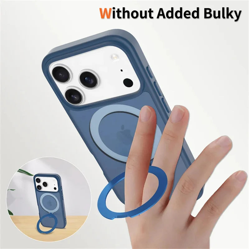 Luxury For Magsafe Fold Stand Magnetic Phone Case For iPhone 17E 16 15 17 Pro Max 16E Air 14Plus 13 12 Frosted Translucent Cover