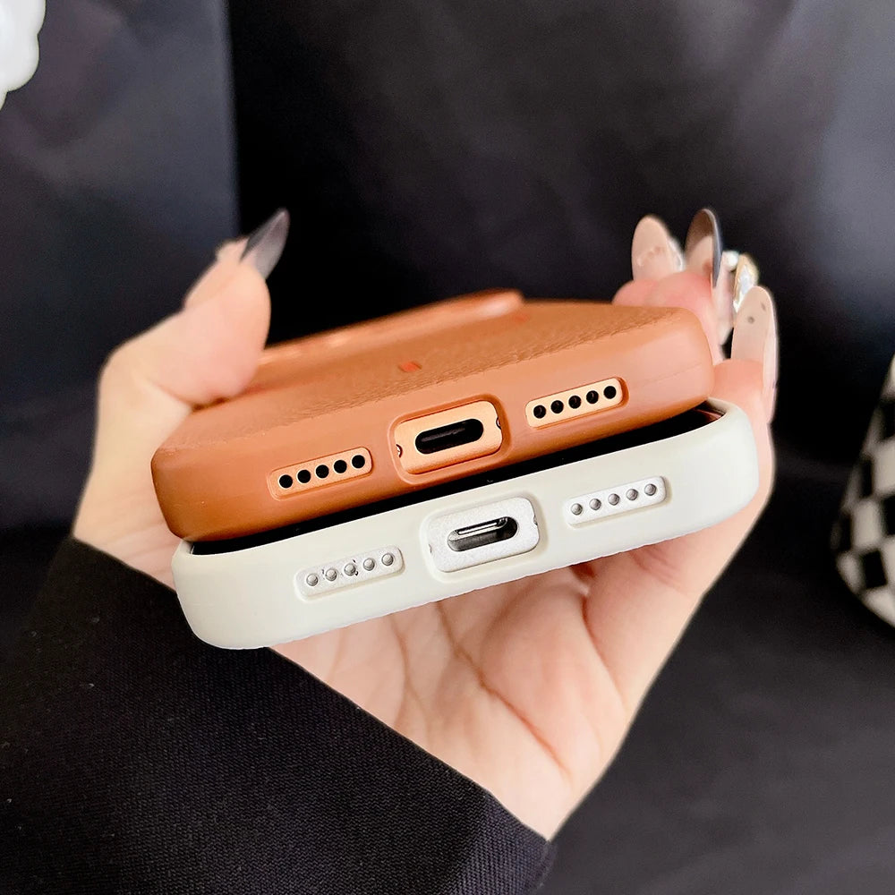 Titanium gray lychee pattern leather magnetic phone case for iphone 17 16 15 14 13 12 11 Pro Max Air magsafe charging soft cover