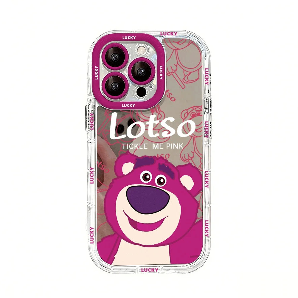 Cheerful Lotso Bear Art Mirror Phone Case For iPhone 17 16 15 14 13 12 11 Pro Max Xs XR 7 8 Plus SE 17Air Soft Shockproof Cover