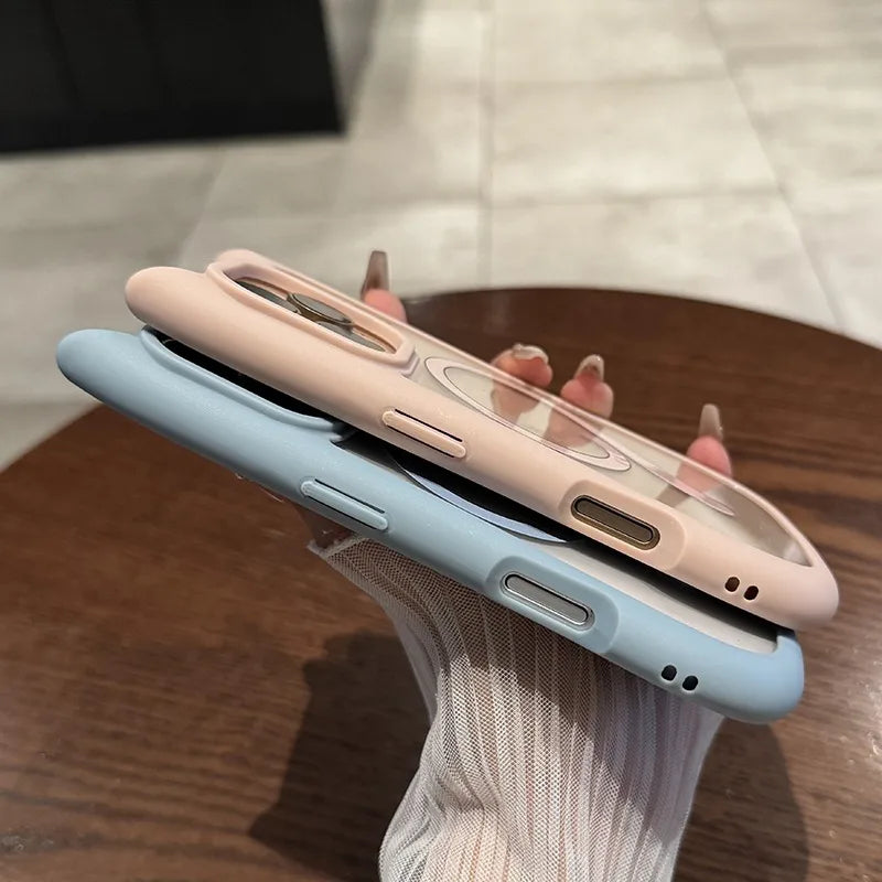 Ins Cute Cat Tail for Magsafe Phone Case For iPhone 17 16 15 14 13 12 Pro Max Air Plus Cat Ear Transparent Shockproof PC Cover