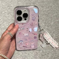 Frosted graffiti cat phone case comes with lace pendant for iPhone 11 12 13 14 15 16 Pro Max