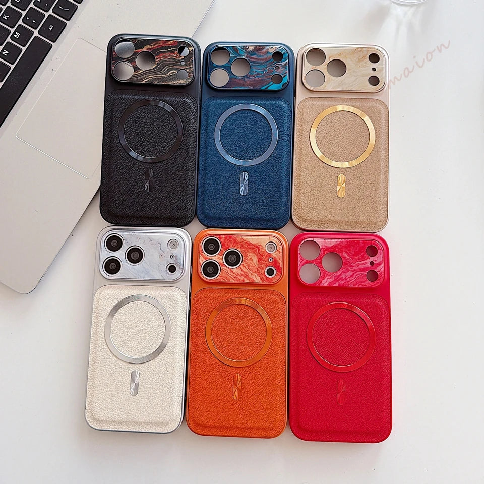 Official Magnetic Leather Phone Case For iPhone 15 14 13 16 17 Pro Max 14 15 16 Plus Magsafe Luxury Shockproof Protector Cover