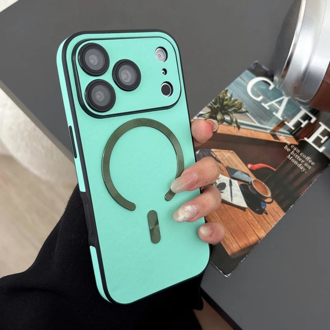 Luxury For Magsafe Leather Magnetic Phone Case For iPhone 17 16 15 14 13 12 Pro Max 11 Lens Protector Fundas Candy Color Cover