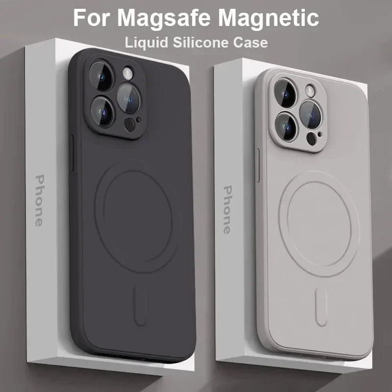 Liquid Silicone Case For iPhone 17 16 15 14 13 12 11 17Pro Max Plus 17Air For Magsafe Magnetic Wireless Charge Soft Cover funda
