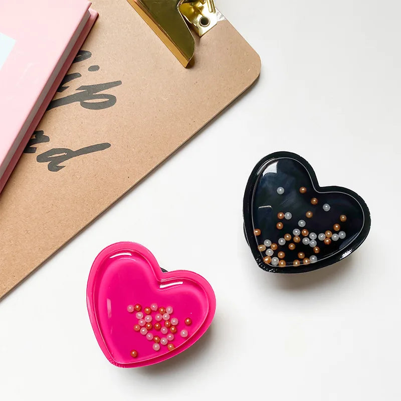Hearts Pearls Liquid Quicksand Phone Grip For iPhone Samsung Huawei Xiaomi Universal Phones Finger Bracket Holder