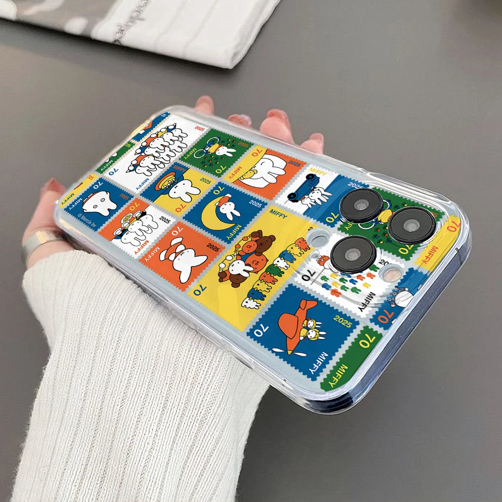 Cartoon Rabbit M-Miffies Phone Case for iPhone 17 17e Air 16 16e 15 14 Plus 13 12 11 Pro Max X Xs XR 8 TPU Transparent Cover