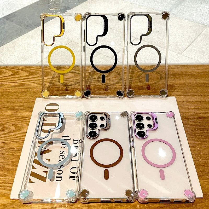 Luxury Transparent Case For Samsung Galaxy A56 A36 A16 A17 A26 S25 S24 S23 Ultra Plus FE For Magsafe Wireless Charge Stand Cover
