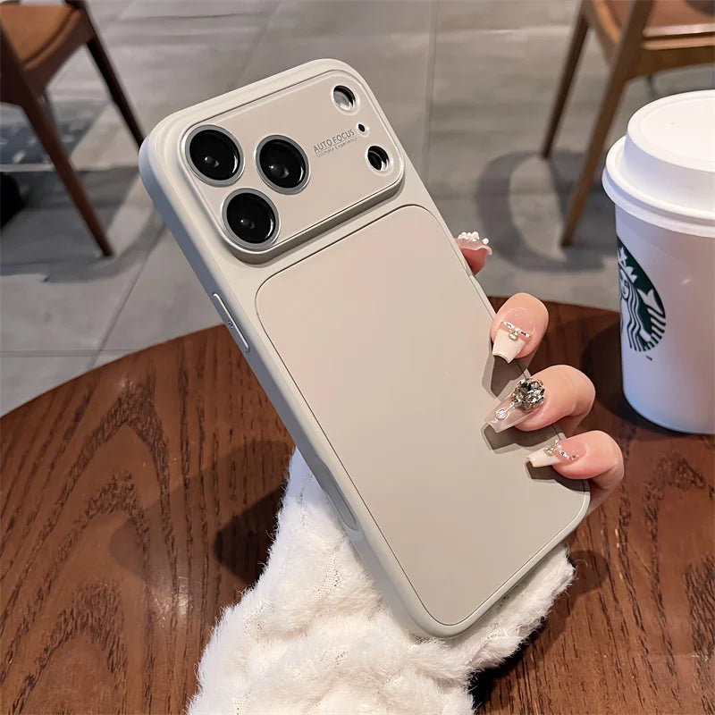 Matte Liquid Silicone Large Window Case For iPhone 17 16 15 14 13 12 Pro Max Camera Protection Veneer Leather Back Cover