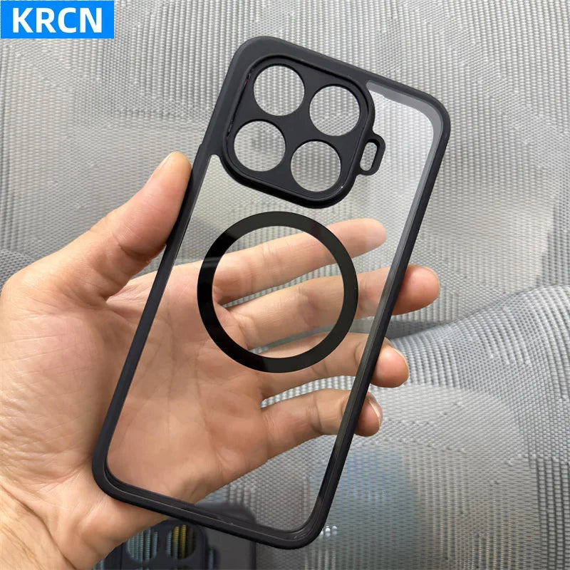 Anti-yellow Acrylic Clear Matte Translucent Magnetic Holder Case for Xiaomi 17T 17T Pro Hard Back Camera Protect Anti-drop Cover
