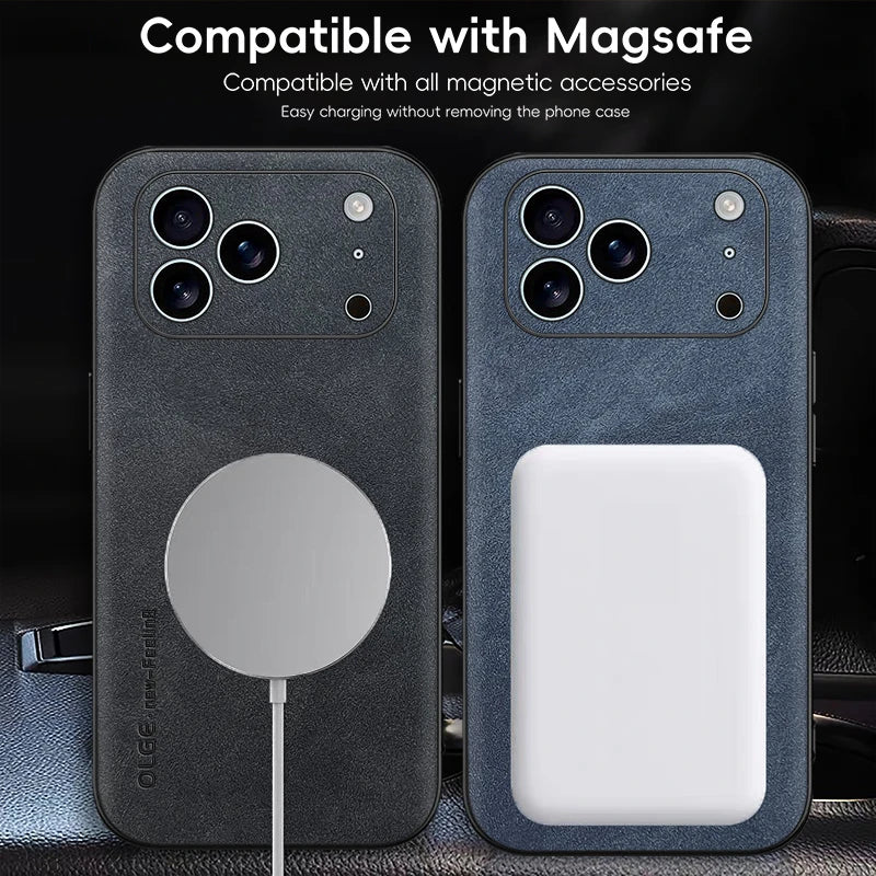 Magnetic For Magsafe Phone Case For iPhone 17 16 13 12 11 Pro Max Leather Cases For iPhone 17 Air 15 14 Pro Max 16 Plus Cover