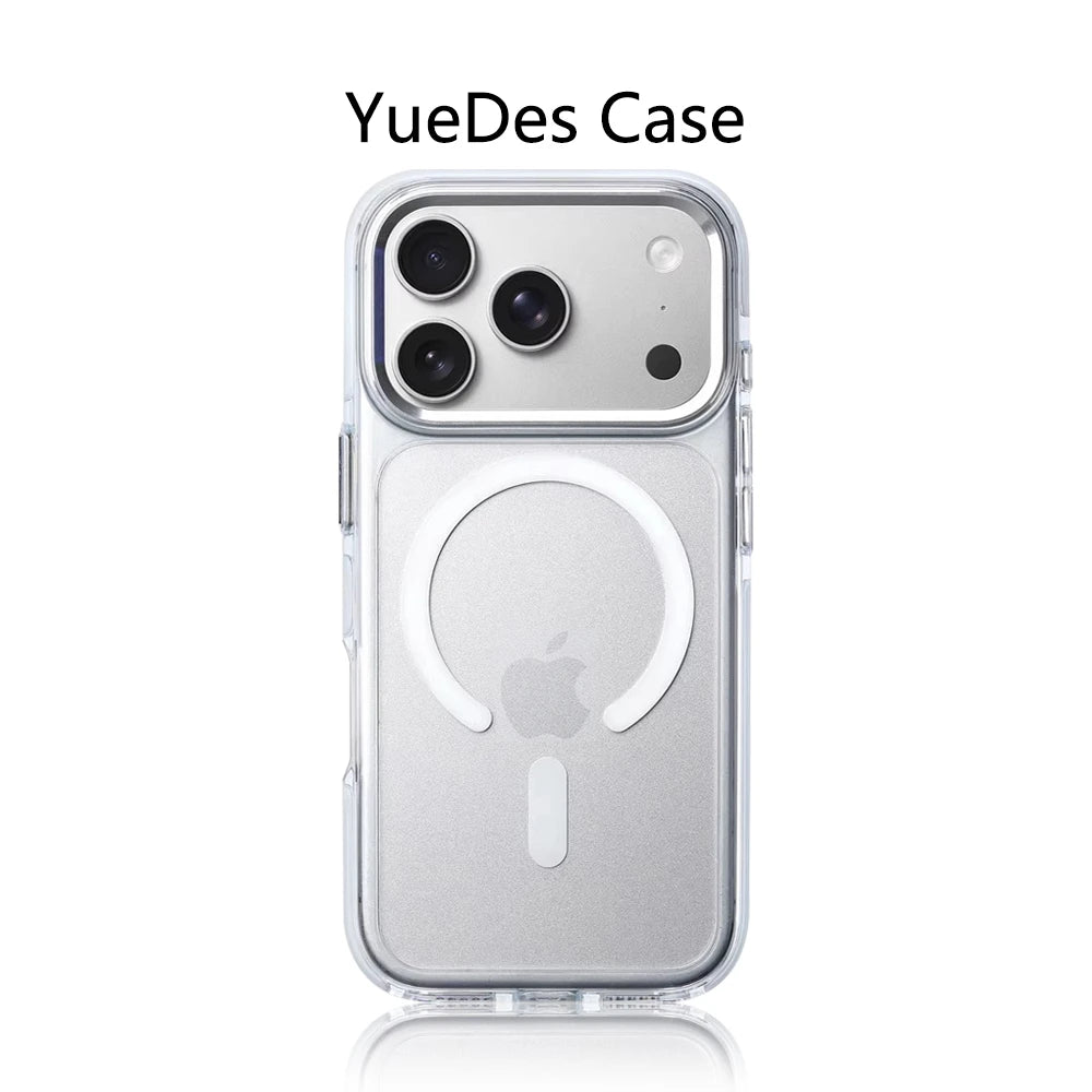 Magnetic Transparent Shockproof Alloy Lens Armor Case For iPhone 17 Pro Max 17Pro For Magsafe Wireless Charge Bumper Clear Cover