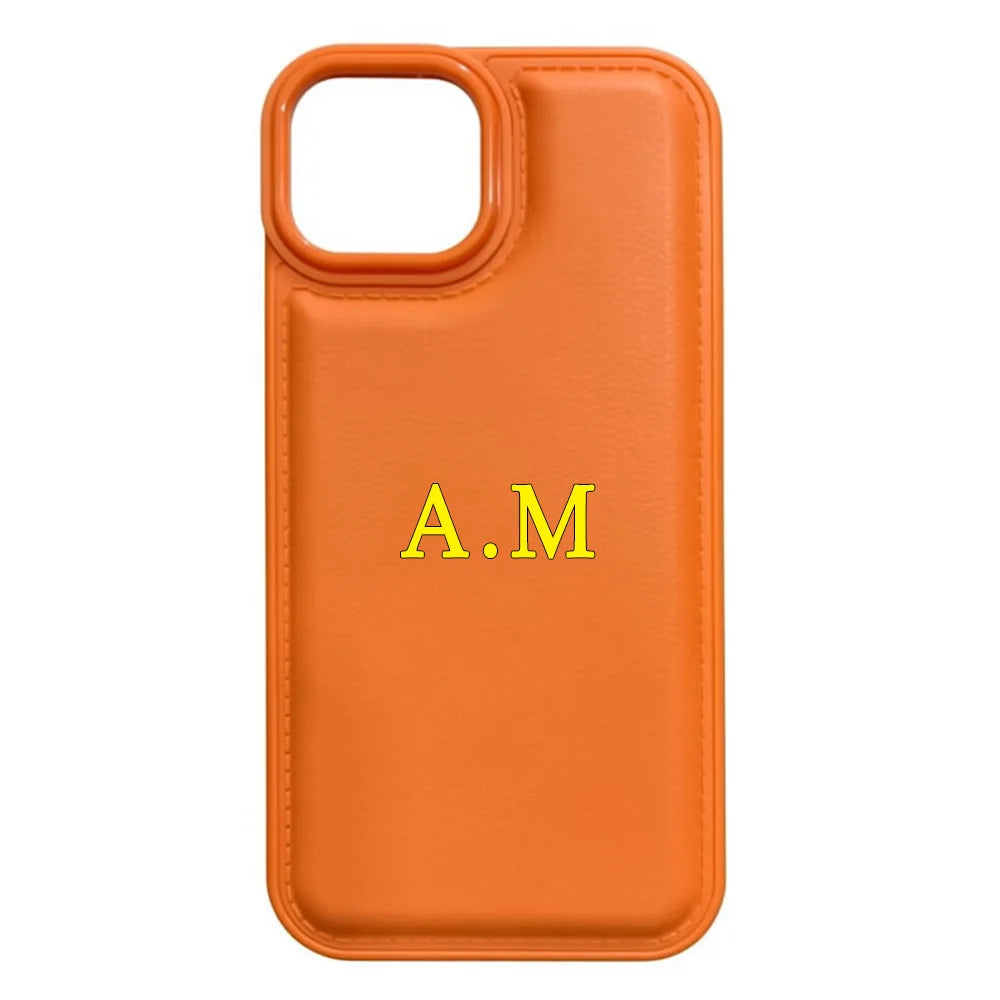 Custom Name Phone Case For iPhone 17 16 15 14 13 Pro Max 7 8 Plus 17Air X XS XR SE 16E Faux Leather Cover Couple Gift