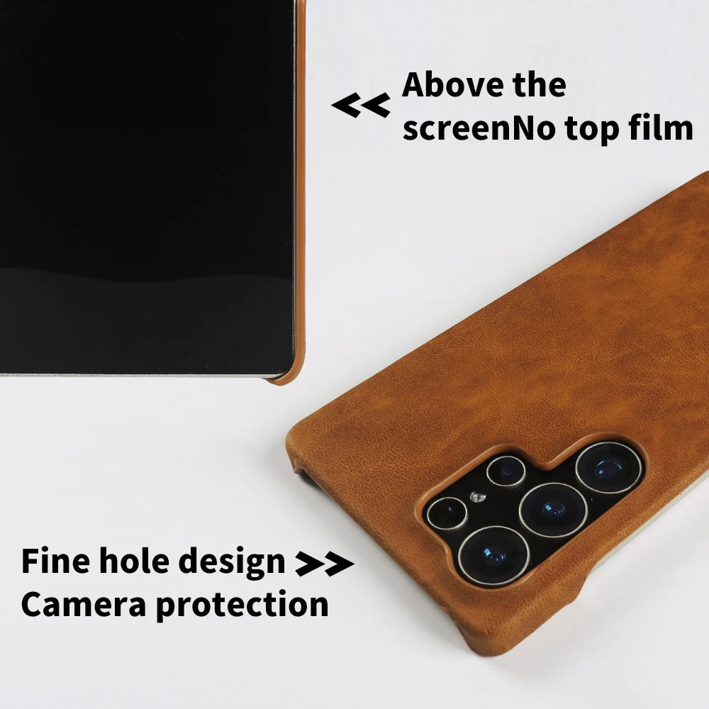 Skin Leather Phone Case For Samsung S26 Ultra S25 Edge S24 FE S23 S22 S21 Plus Hard PC Back Cover Cases Shockproof Fundas Coque