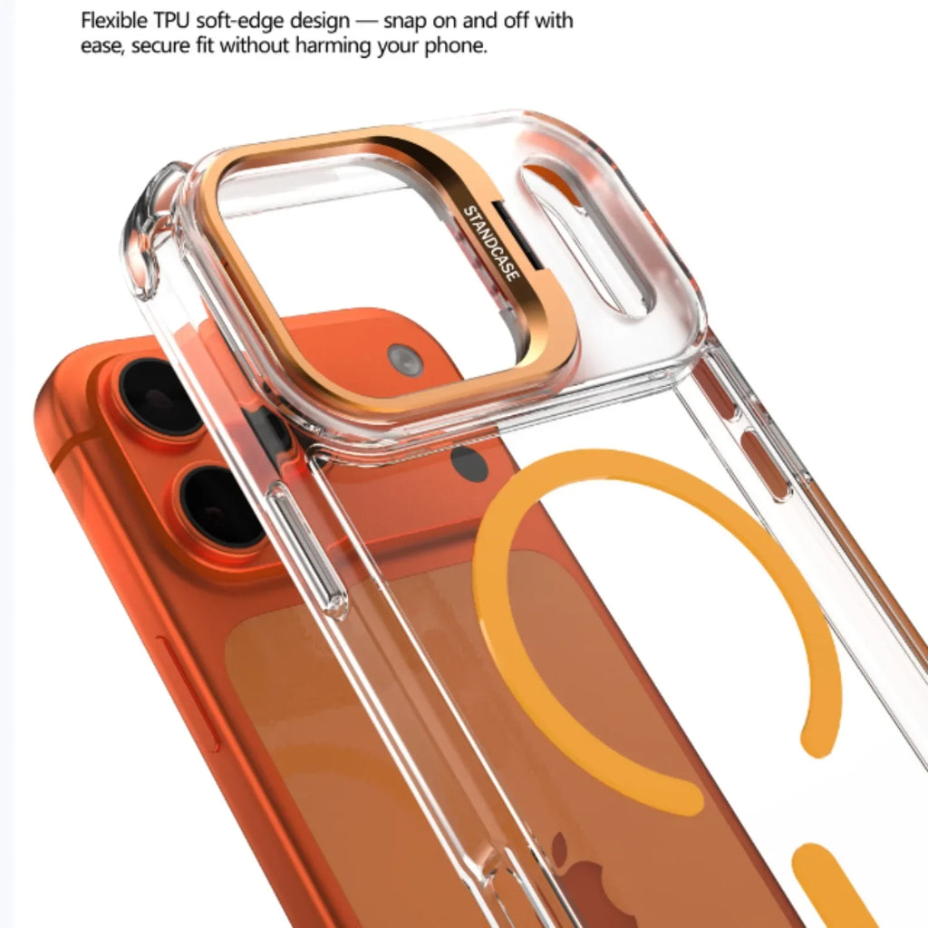 Luxury Magnetic Clear Case For iPhone 17 Pro Max 16 15 14 13 12 Pro Max 17Air For Magsafe With Glass Lens Protector Stand Cover