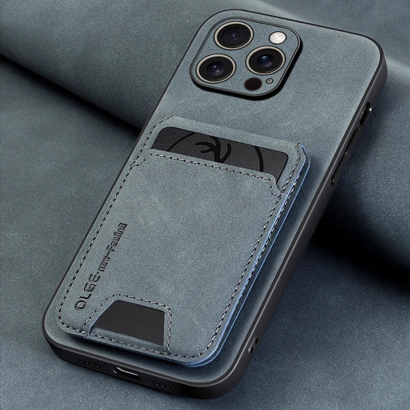 Luxury leather card holder phone case for iPhone 16E 16 17 15 14 13 11 Pro max wallet card bag PU leather shockproof back cover