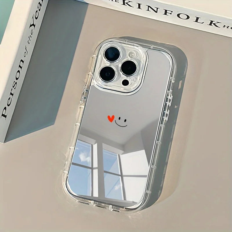 Red Heart Smile Creative Shockproof Mirror Phone Case For iPhone 17 16 15 14 Pro Max 13 12 11 Pro XR XS 7 8 Plus 16E Girl Cover