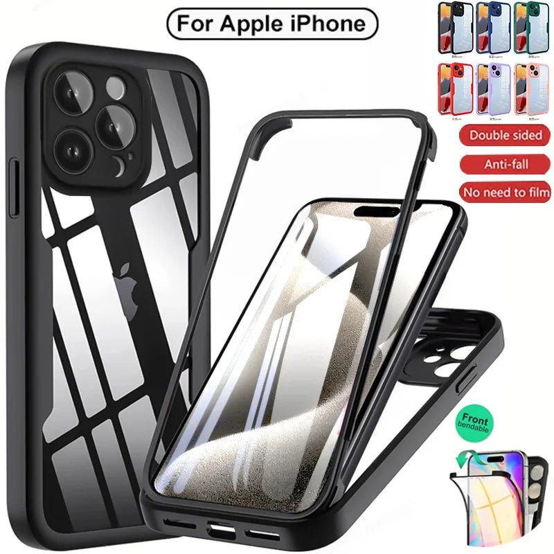 360 Degree Case For iPhone 16 15 11 13 12 14 Pro Max XS Max XR 14 15 16 Plus Built-in Screen Protection Phone Cases Clear Cover