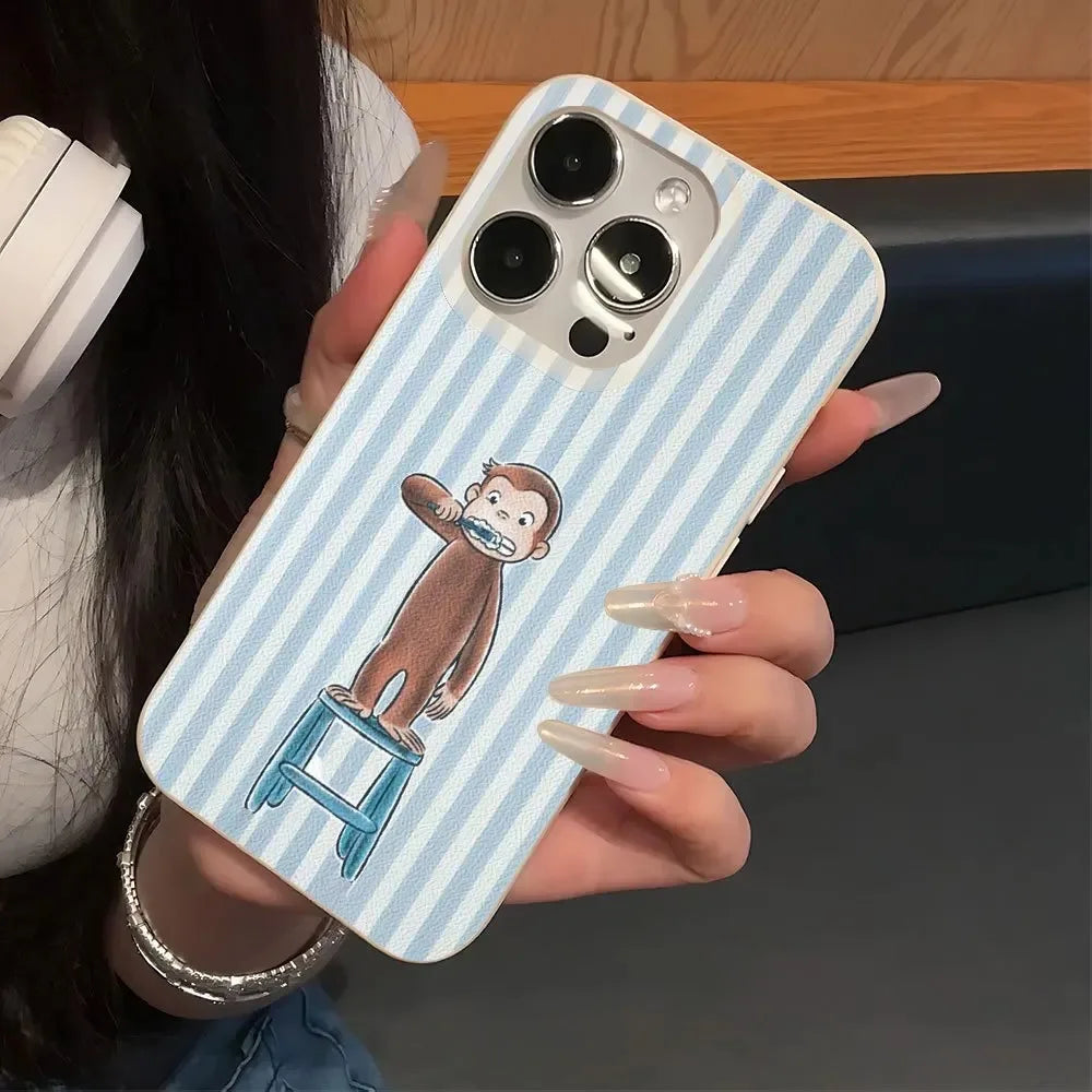 Blue White Striped Monkey Design Phone Case For iPhone 17 Pro Max Air X XR XS Max 7 8 Plus 16 15 14 13 12 11 Soft Back Cover Y2K