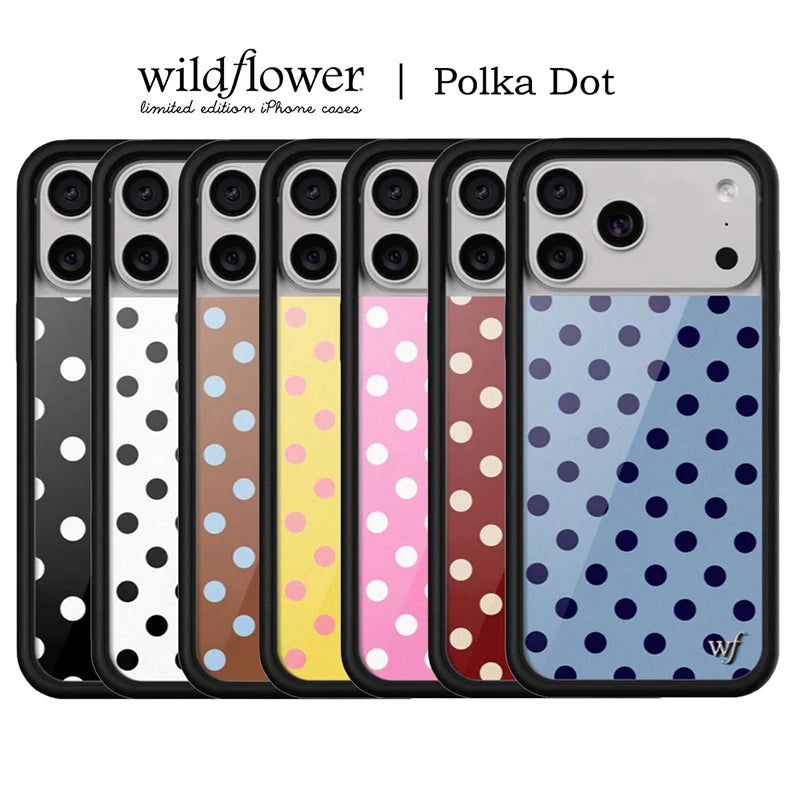 Cute 3D Pink yellow black white Polka Dot Wildflower Phone Case for iPhone 17 14 15 13 12 16Pro Max Plus wf Wave point Cover﻿﻿﻿﻿