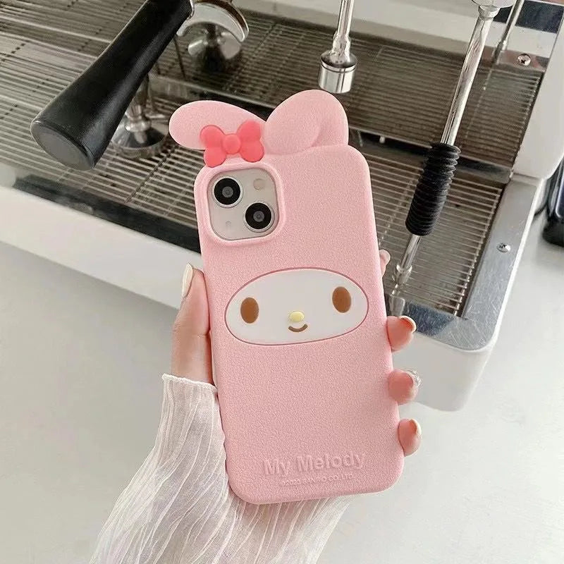 My Melody Cartoon 3D Bow Silicone Case for iPhone 17 Pro Max 16 15 Plus 14 Pro 13 Mini 12 11 7 8 Pink Soft Kawaii Anime Design
