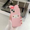 My Melody Cartoon 3D Bow Silicone Case for iPhone 17 Pro Max 16 15 Plus 14 Pro 13 Mini 12 11 7 8 Pink Soft Kawaii Anime Design