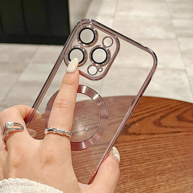 Luxury Magnetic Shockproof Phone Case For iPhone 17 16 15 14 Pro 13 12 Pro Max 17 Air Funda Stand Glass Lens Protection Cover