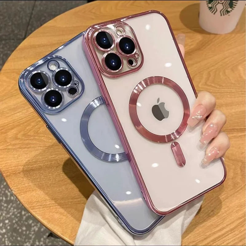 Luxury Magnetic Shockproof Phone Case For iPhone 17 16 15 14 Pro 13 12 Pro Max 17 Air Funda Stand Glass Lens Protection Cover