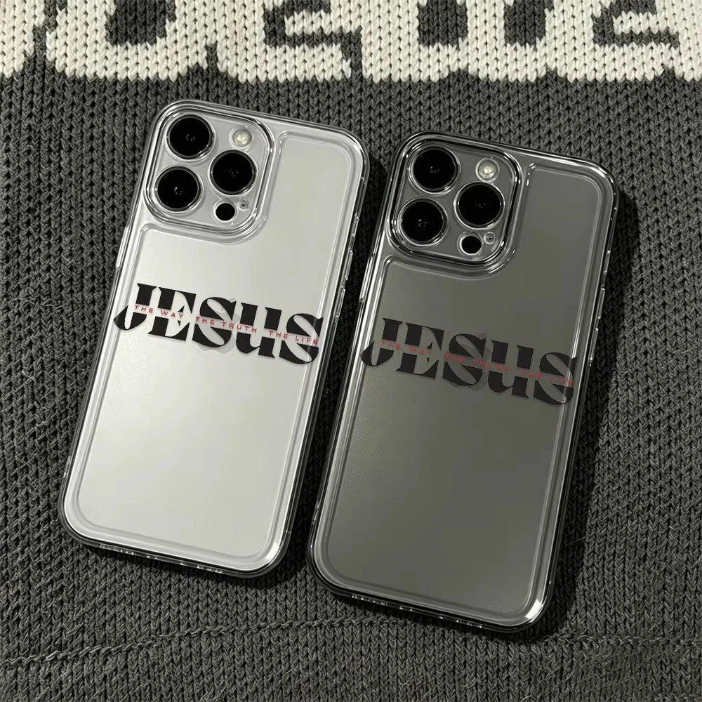 Letter Print Jesus Misplaced Font Clear Phone Case for iPhone 17 Pro Max 16 15 Pro 14 13 12 11 XR 17Air Plus Silicone Cover