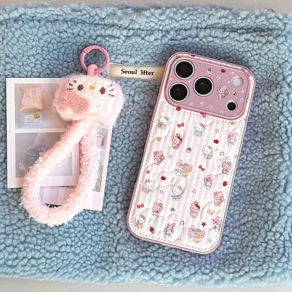 Cute Melody KT Fashion Leather Phone Case for iPhone 17 Pro Max 15 14 Pro 16 Pro Max Cases Protection Cover Cute Cartoon Funda