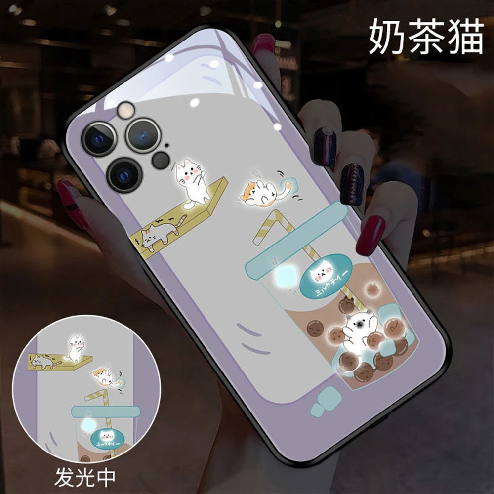 Cute Tempered Glass Luminous LED Case For Samsung S26 S25 S24 S20 S21 S22 S23 FE Plus Ultra Note 10 20 Call Light Up Cover