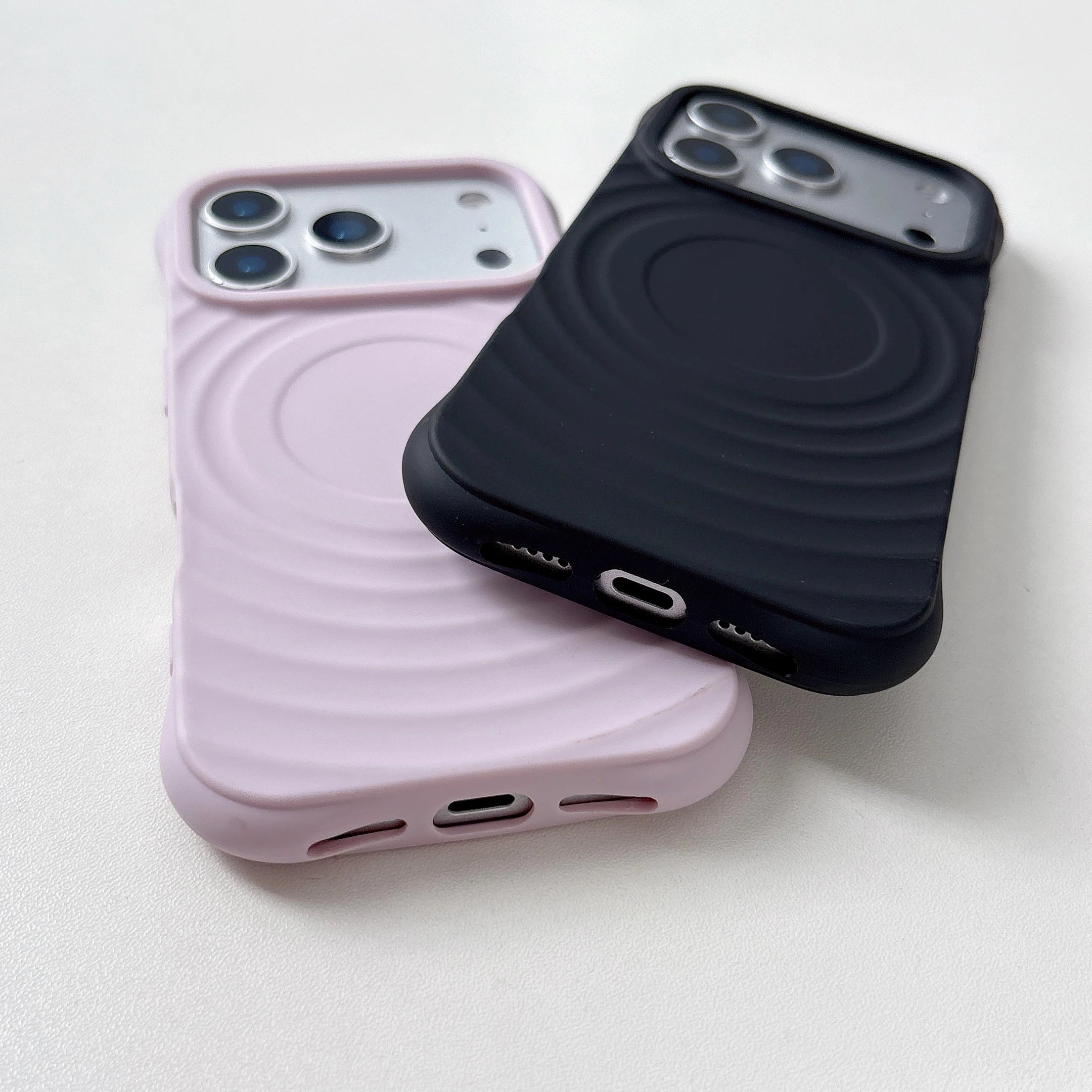 Wave Ripple Pattern Silicone Matte Phone Case For iPhone 17 Air 16 15 14 13 12 11 Pro Max Plus Plain Anti-driop Shockproof Cover