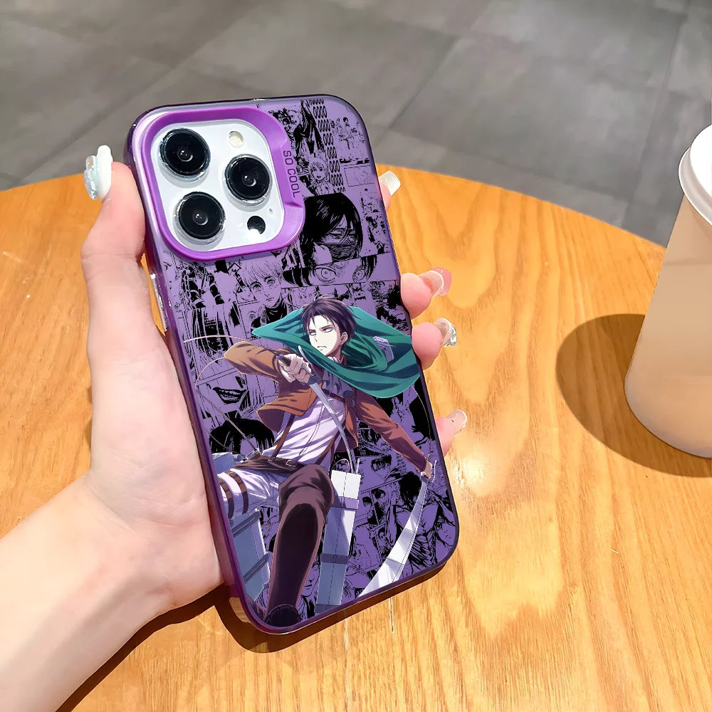 Anime L-Levi A-Ackerman Phone Case For iPhone 16 15 14 13 12 11 Pro Max Black Matte Multicolor Laser Metallic Aurora Cover